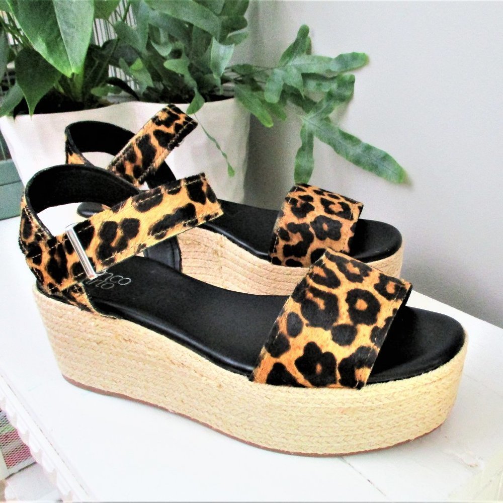 FRANCO SARTO Ben Camel leopard print platform espadrilles sandals shoes